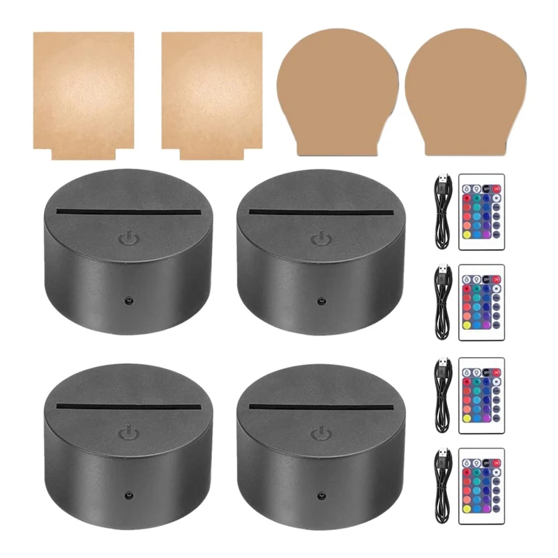 

4 Pack 3D Night LED Light Lamp Base Kit Adjustable 16 Colors 4 Modes For Child Room Bar With USB Cables