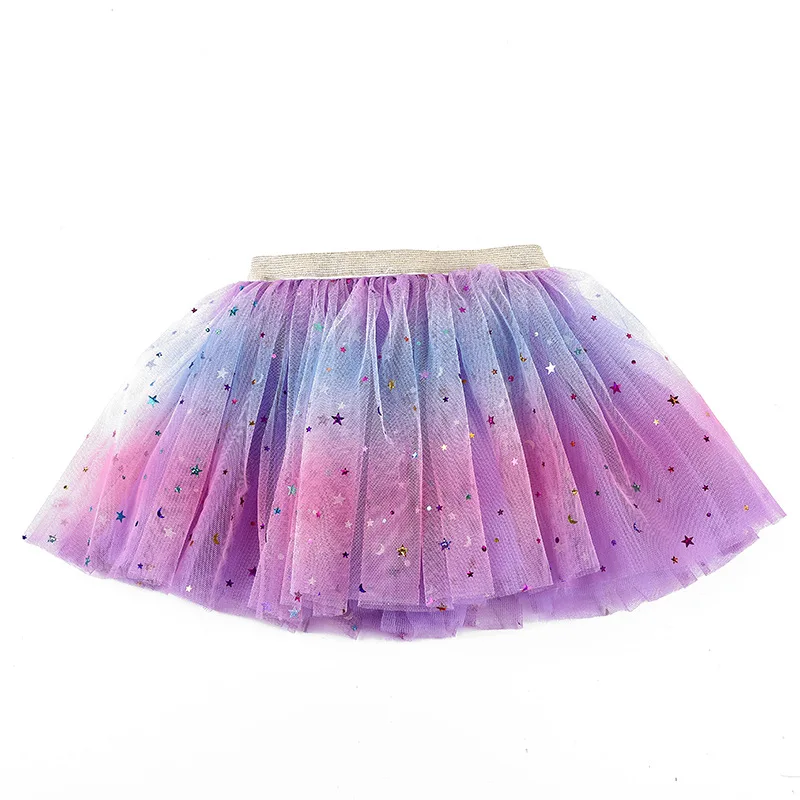

New European and American children's skirts children's rainbow five-pointed star net yarn short skirts girls princess skirts
