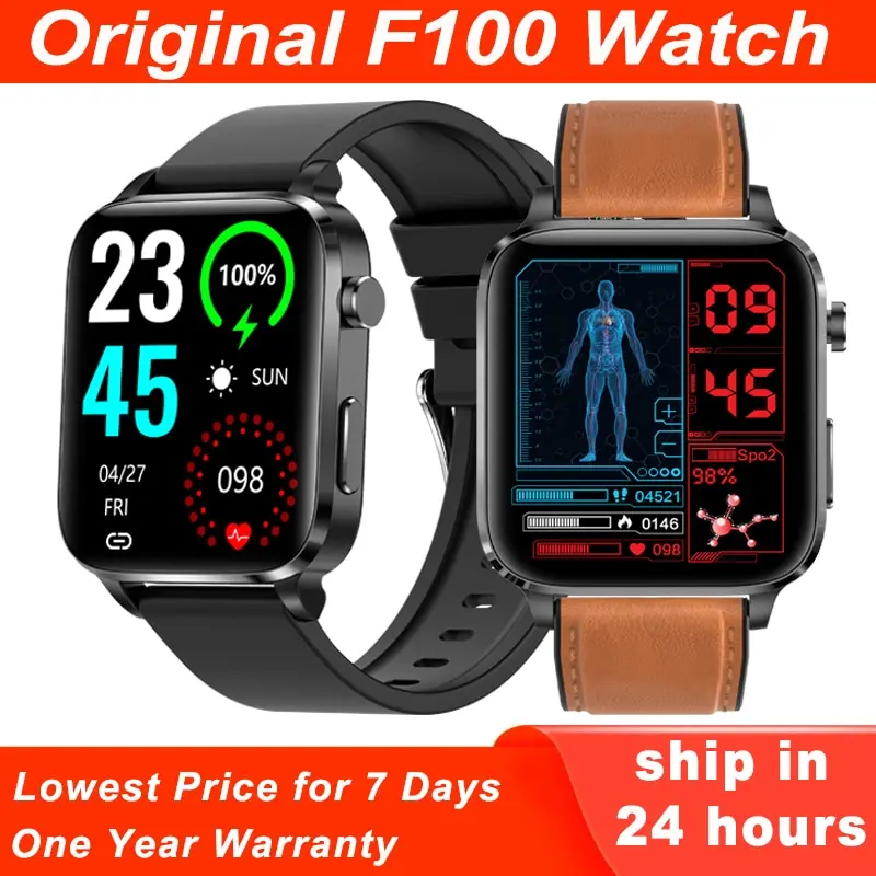 

New F100 Smart Watch 1.7 Inch Laser Therapy Blood Suger Heart Rate Health Monitor Body Temperature 24 Hour Smartwatch Men
