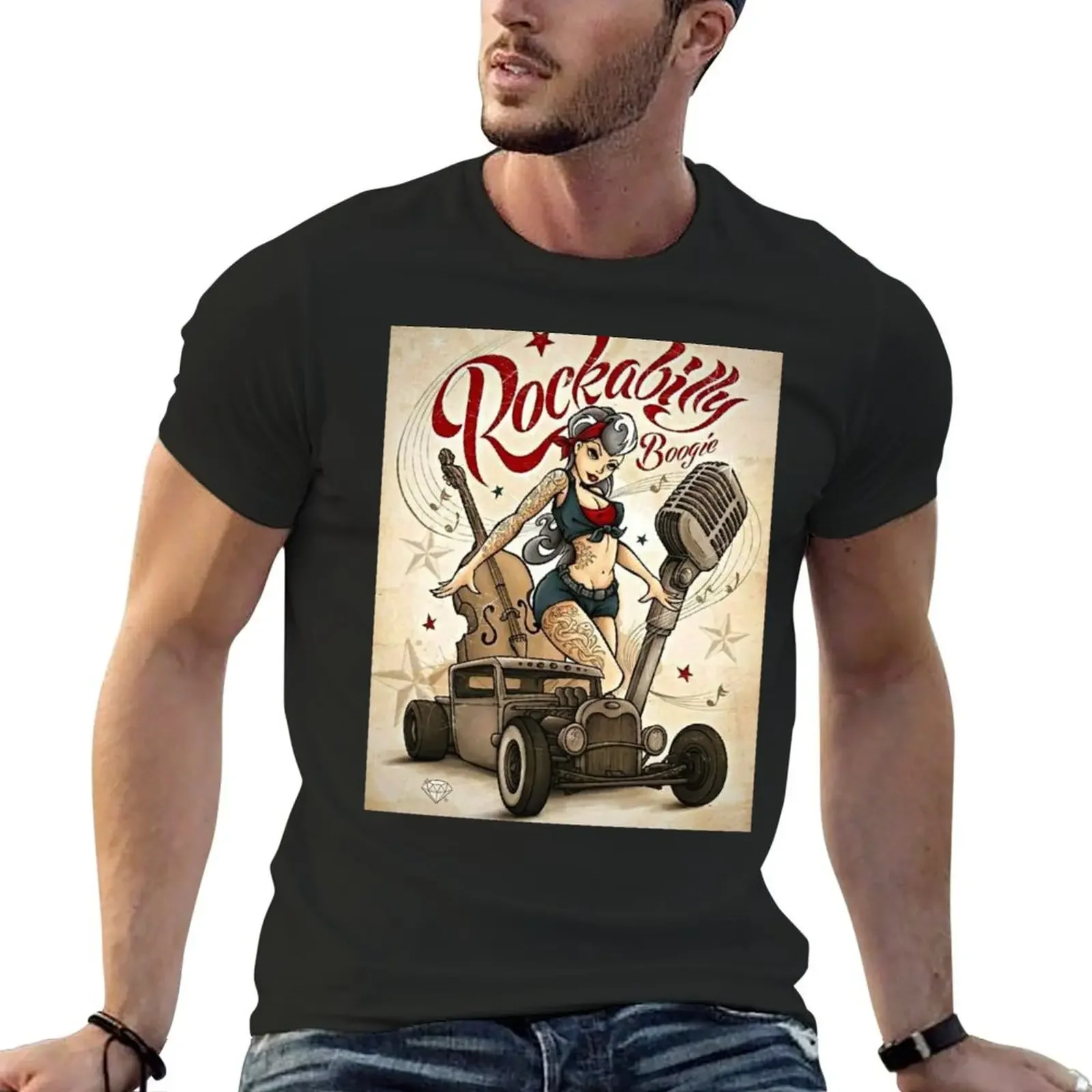Футболка Rockabilly Boogie с рисунком винтажные рубашки футболка мужские хлопковые