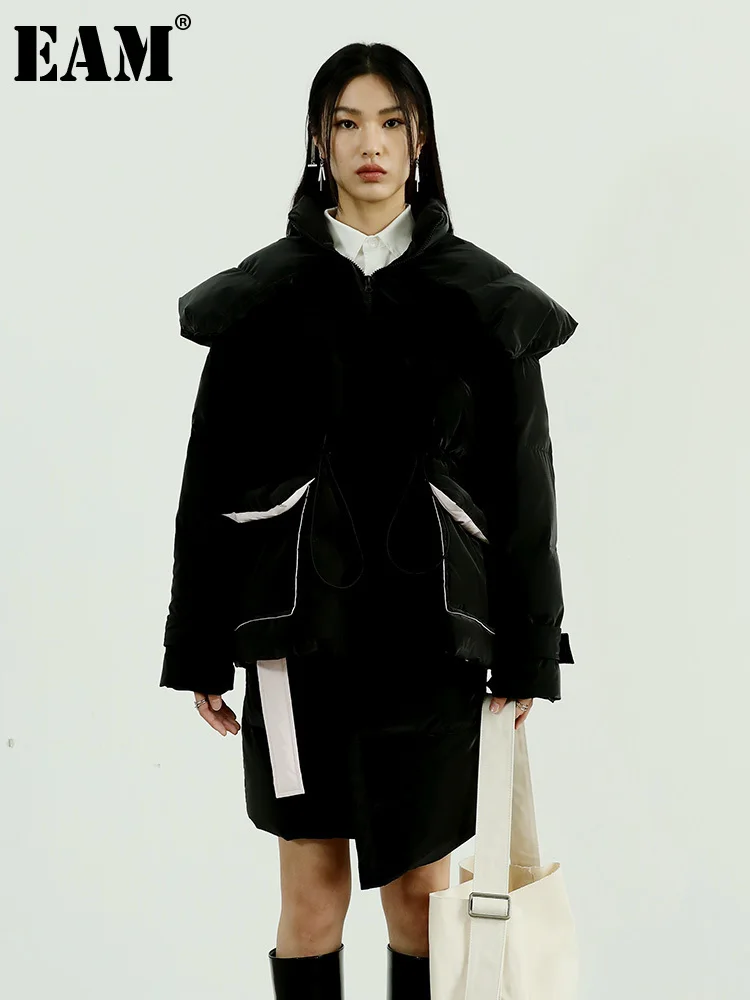 

[EAM] Loose Fit Black Thick Warm Short Duck Down Jacket New Long Sleeve Warm Women Parkas Fashion Autumn Winter 2023 1DF4031