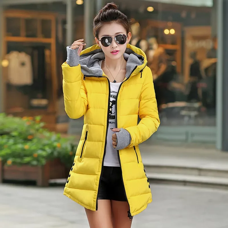 

2022New wholesale 2017 Autumn winter slim down cotton Jacket female medium-long thickening with a hood women's gloves wadded