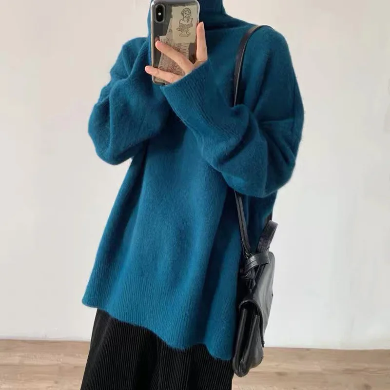 Японский Рождественский красный свитер Женский пуловер с высоким воротником