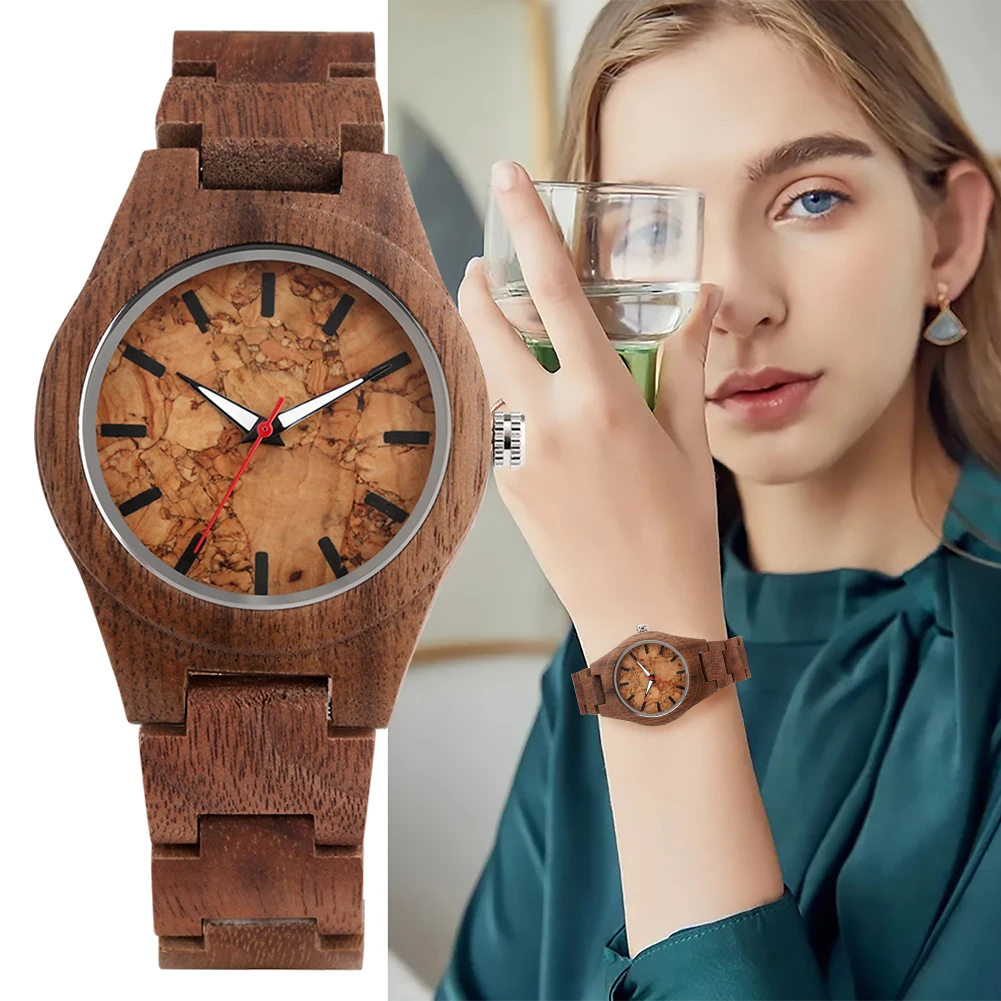 

Women's Wooden Watch Original Walnut Watch Women Quartz Watch Dial Life Tree Pattern Folding Buckle Gift for Girlfriend And Mom