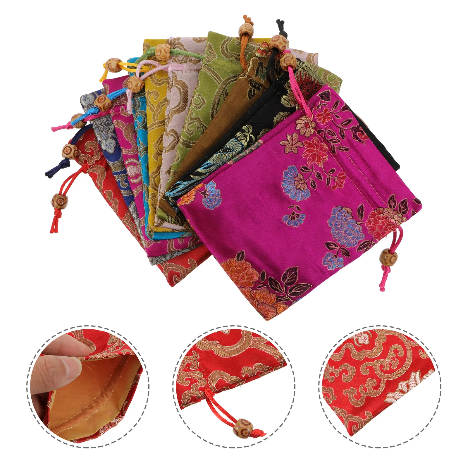

Drawstring Gift Pouch Brocade Candy Jewelry Wedding Container Storage Packing Sachet Coin Purses Silk Pouches