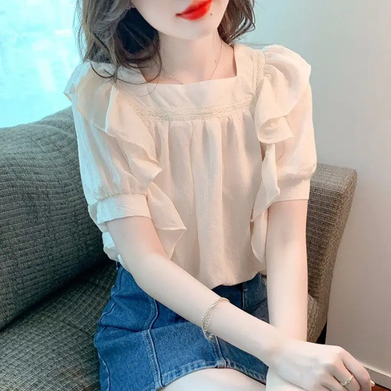 Шифоновая женская рубашка и блузка с оборками женские топы коротким рукавом Y2k