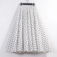 vintage tulle skirt women elastic polka dot high waist mesh skirts long pleated tutu skirt female jupe longue