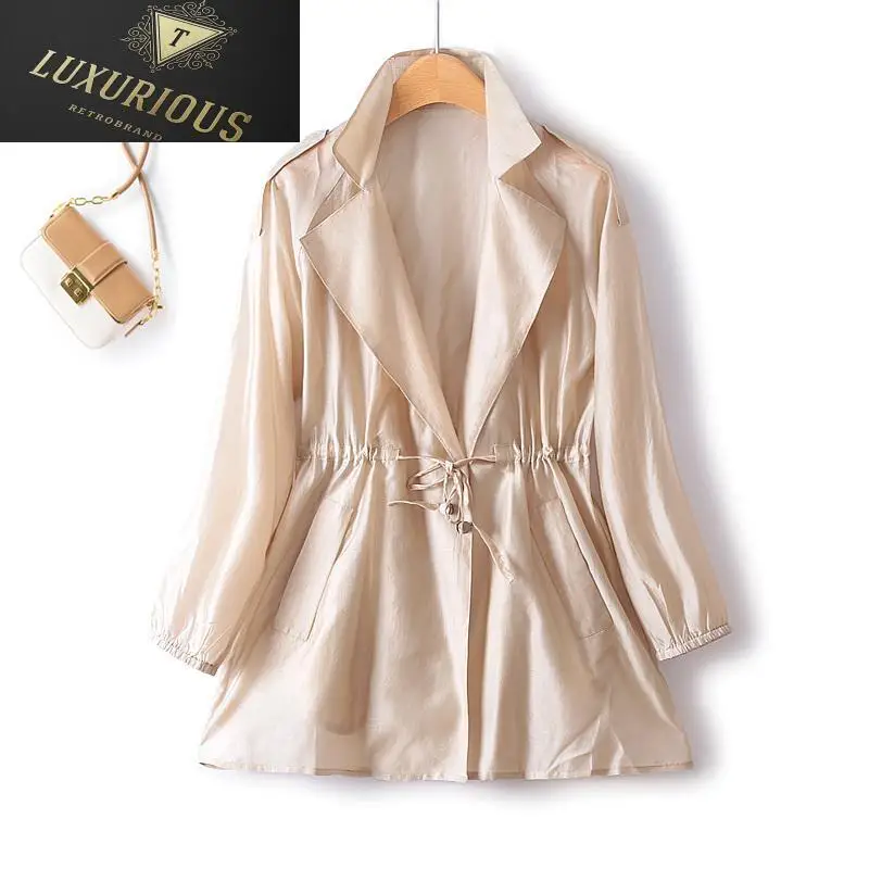 

Jackets For Women 2023 Summer New Turn Down Collar Solid Full Sleeve Tops Thin And Slim Short Cardigan Woman Windbreaker 4XL