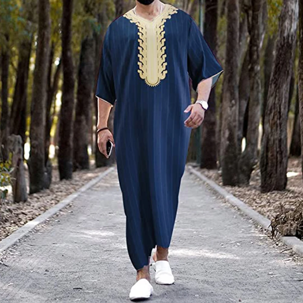 2023 Muslim Men Jubba Thobe Islamic Clothing Ramadan Mens Abaya Dress Long Robe Saudi Wear Musulman Caftan Jubah Dubai Dress