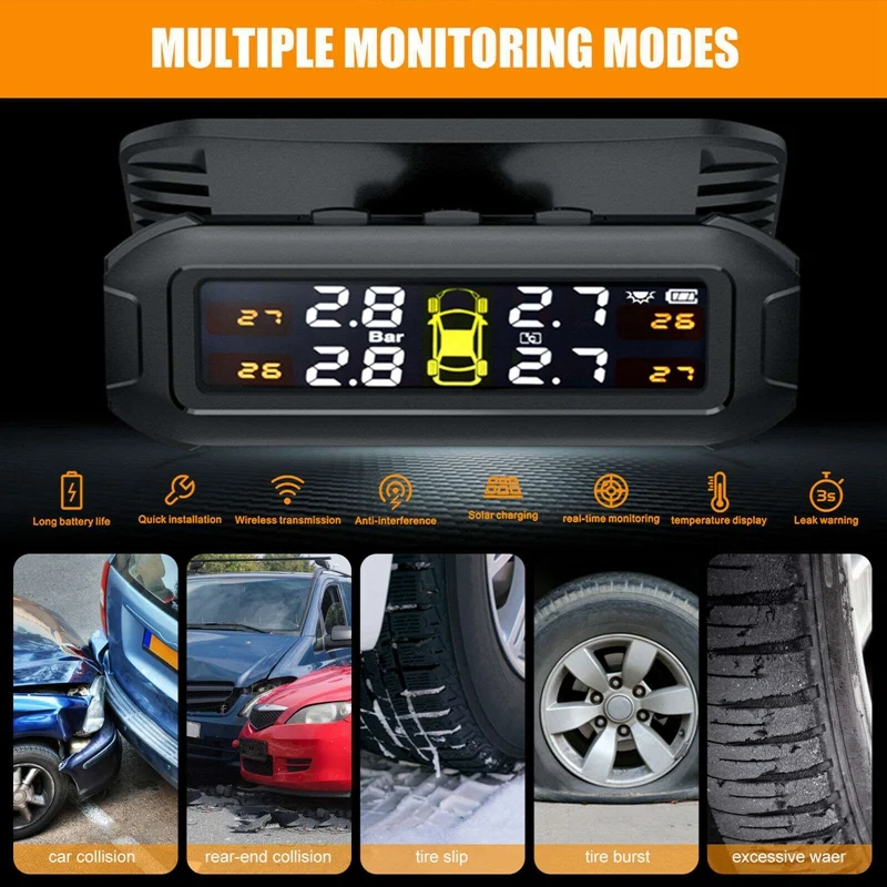 Фото TPMS Солнечная система контроля давления в шинах Внешние датчики шин Автомобильный TMPS №2