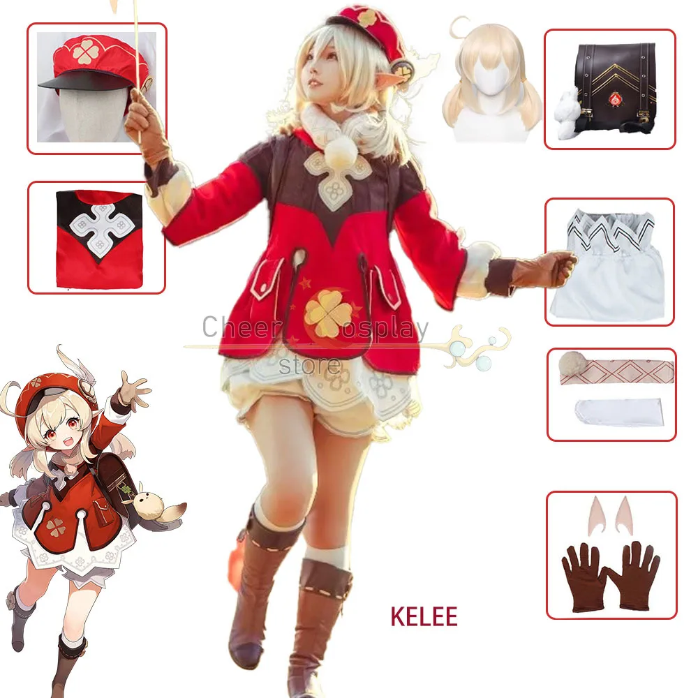

Genshin Impact Cosplay Klee Cosplay Costume Backpack Wigs Shoes Loli Party Outfit Uniform Christmas Halloween Costume Carnival