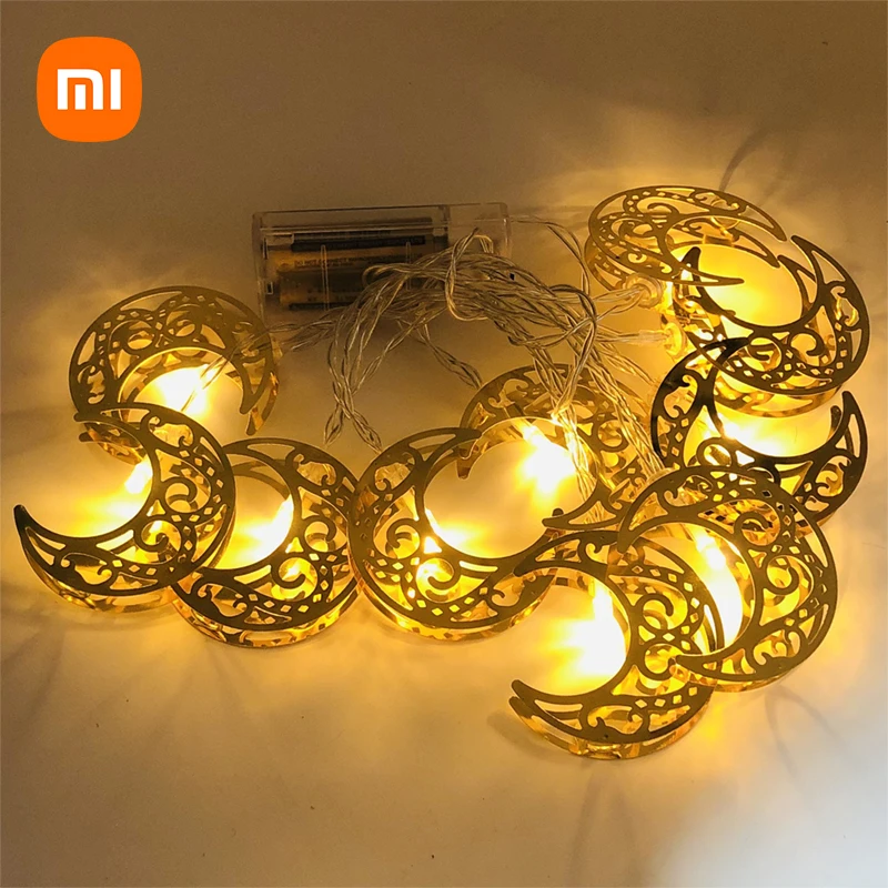 

СВЕТОДИОДНАЯ Гирлянда Xiaomi Eid Mubarak с Луной и звездами, гирлянда, Рамадан, Декор для дома, исламское декоративное праздничное освещение, 1,65 м, 10 светодиодов