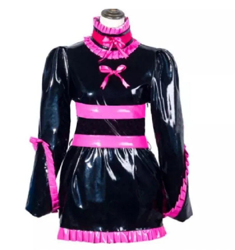 

French Black and Pink Sissy Adult Giant Doll Girl Lockable PVC Crossdresser Party Dress Maid Cos Dress Customization