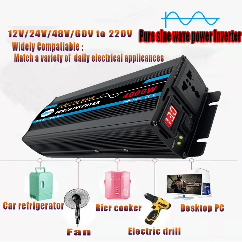 

Pure Sine Wave Inverter 4000W/6000W/3000W DC12V 24V To AC 220V Voltage Transformer Car Home Converter Off Grid Power Inverter