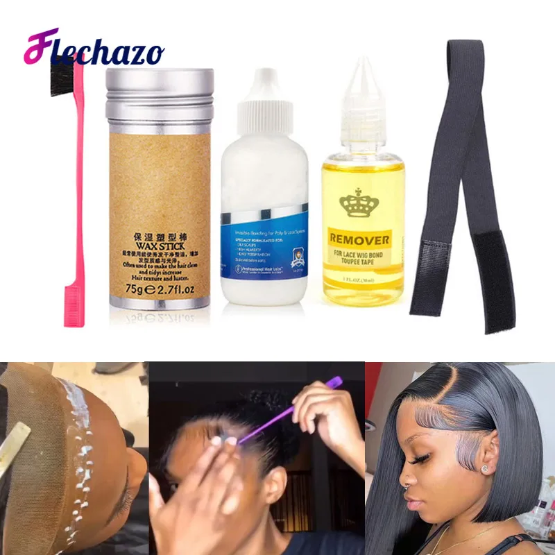 Flechazo Wig Product 5Pcs/Kit Wig Glue + Lace Tape Remover + Hair Brush + Adjustable Elastic Melt Band + Hair Wax Stick