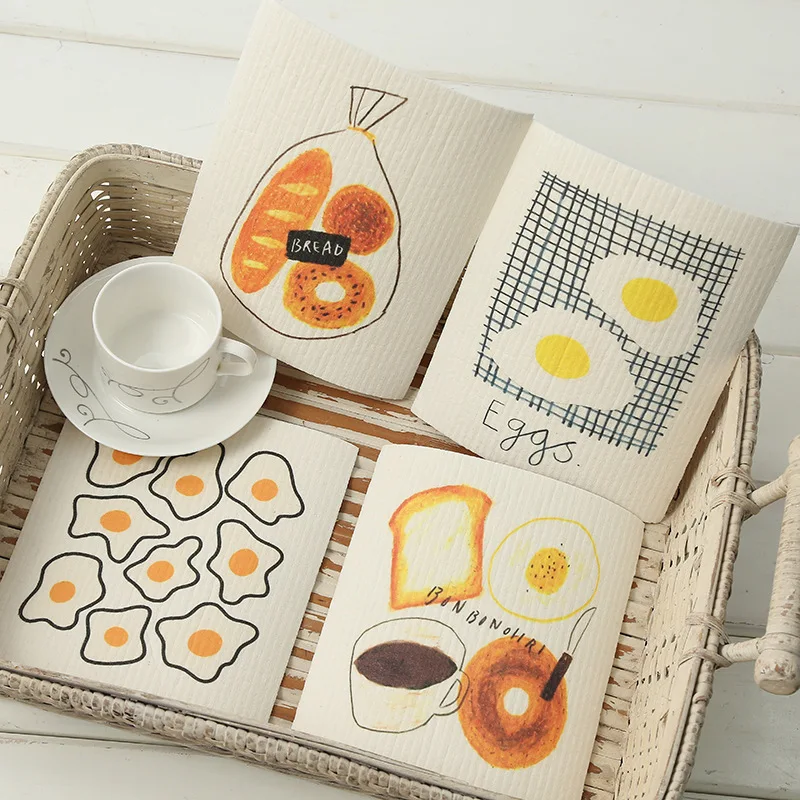 

Cartoon Print Reusable Cellulose Cloth Wipe Pad Scouring Cleaning Dishwashing Kitchen Accessories Biodegradable Eco-friendly
