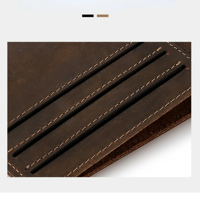 2023 New Vintage Fashion Genuine Leather Money Clip Simple Clip Crazy Horse Leather Men's Head Layer Cowhide Short  Wallets