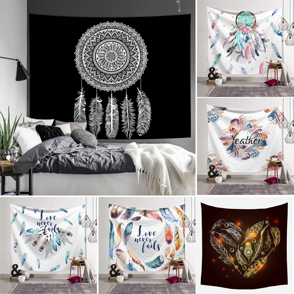 

Dreamcatcher Black Psychedelic Scene Home Decoration Mandala Tapestry Wall Hanging Tapestry Bohemian Decorative Sheet 3DPrinting