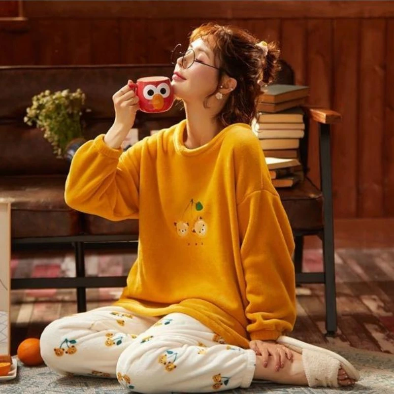 

Pajama Woman Winter Warm Sets Ladies Pyjamas Flannel Sleepwear Pijamas Mujer New Home Clothes 2020 Dropshipping