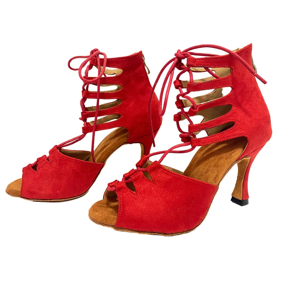 Women's Red Latin Dance Shoes New Dance Shoes Unique Design Salsa Shoes Latin Sandals Indoor Party Dance Booties
