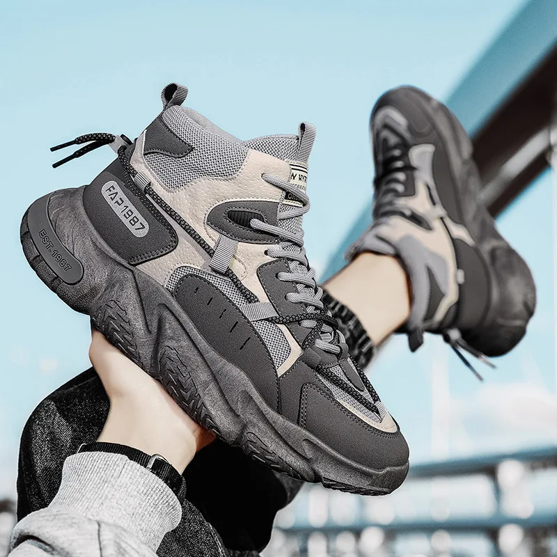 

Men Sneakers 2022 Autumn New Brand High-top Trainers Artificial Pu Lace Up Design Platform Comfortable Fashionable Men Trainers