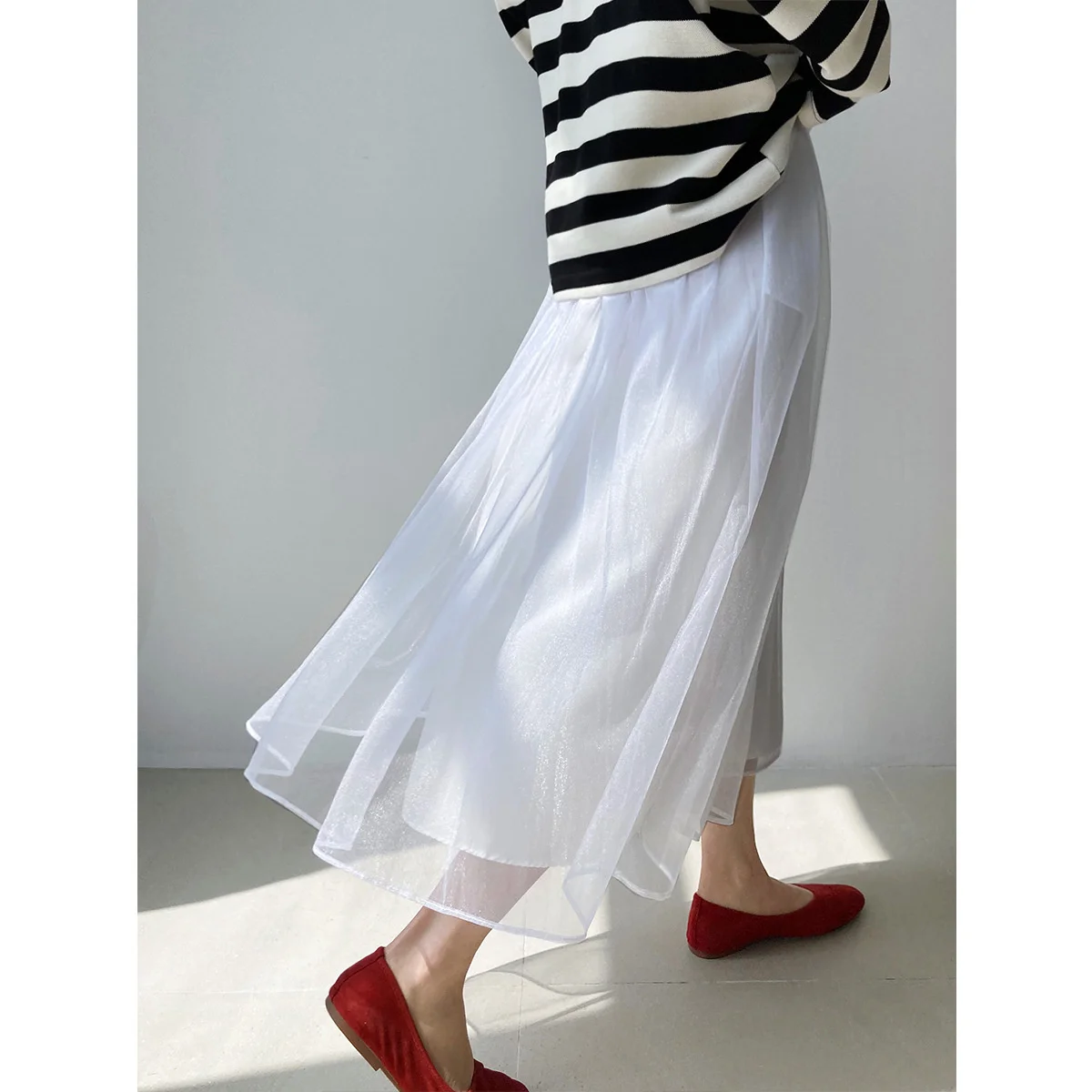 

Solid Gauze Maxi Skirt White Khaki Black Summer High Waist Elegant Women Maxi Skirts