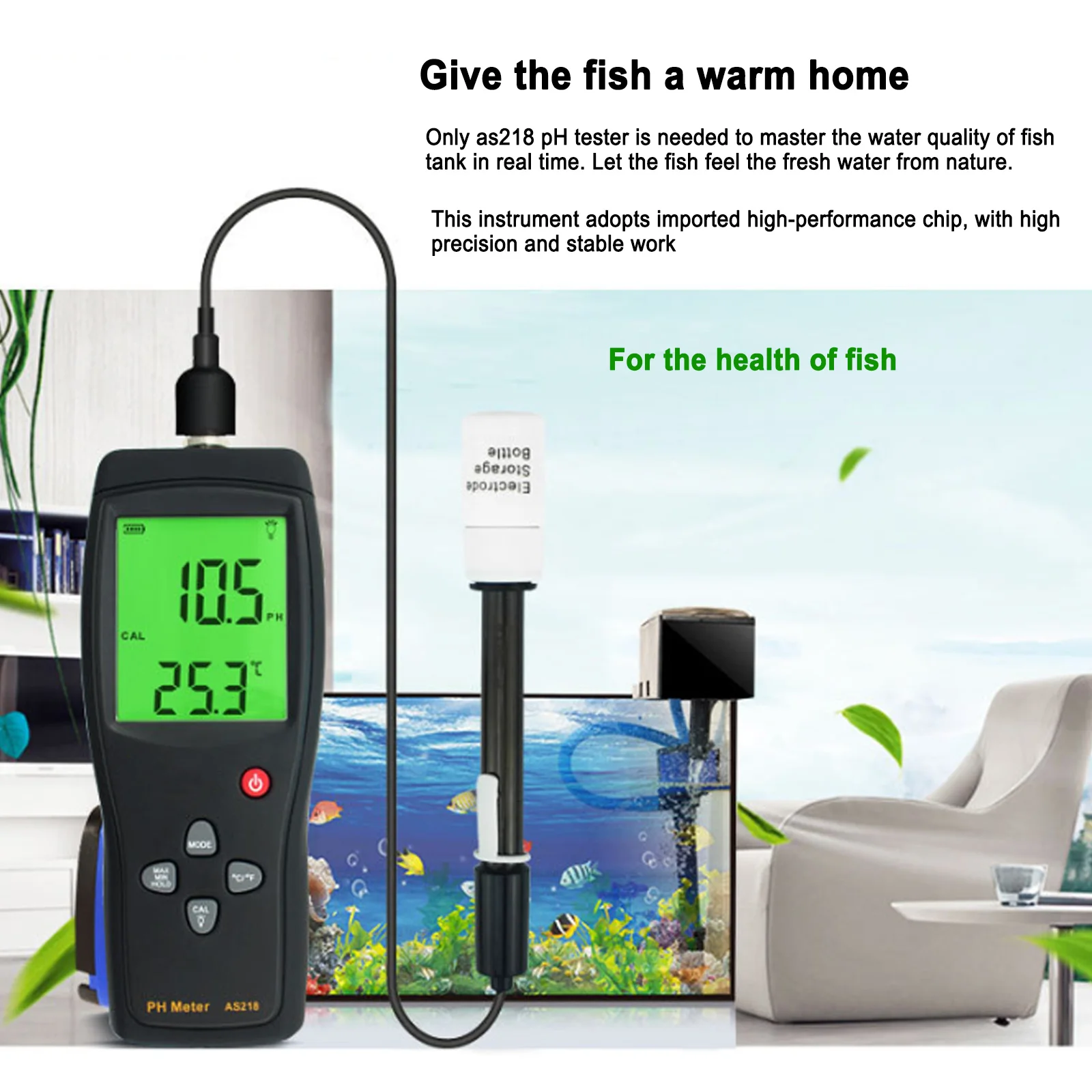 

AS218 Water pH PH Tester Fish Tank Aquarium PH Value Tester Detector Water Quality Monitor Tester for Drinking Water, Aquariums