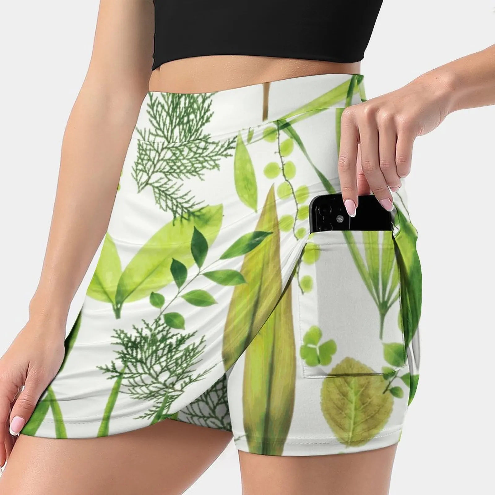 

Женская Спортивная юбка с листьями, для тенниса, гольфа, танцев, фитнеса, бега, йоги, ботаническая, с растительными листьями и зелеными листь...
