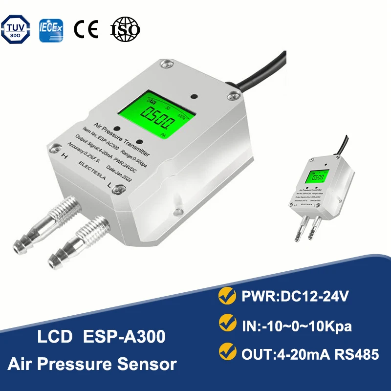 

LCD Air Pressure Sensor Digital Wind Differential Pressure Transmitter 4-20mA Out Sensor -20-0-25Kpa Gas Pressure Transmitter