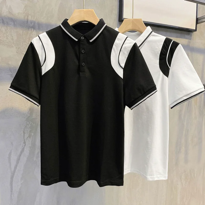

Streetwear Top Stylish Mens with Collar Tee Shirts Casual Polo T Shirt for Men Clothing Short Quarter Sleeve Summer Plain Cheap