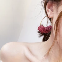 2022 bohemian holiday style earrings fashionable fabric flower big hoop earrings jewelry for women