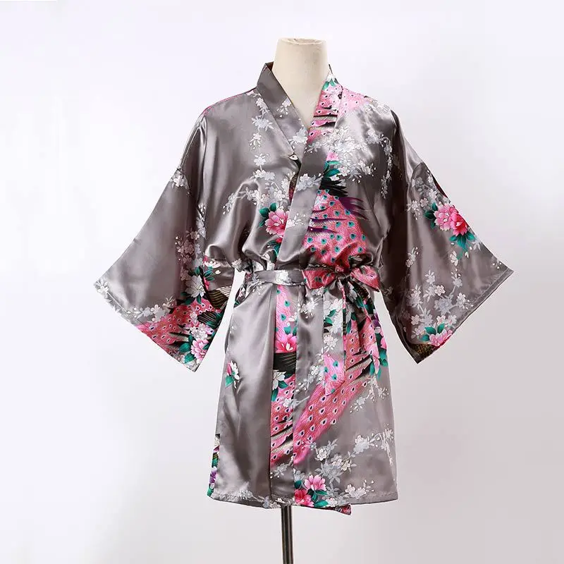 Халат-кимоно Женский атласный с V-образным вырезом и рукавом до локтя |