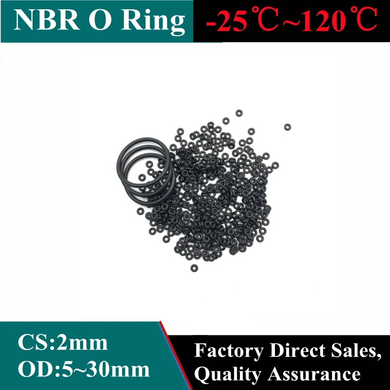 

100pcs Black O Ring Gasket CS 2mm OD 5mm ~ 30mm NBR Automobile Nitrile Rubber Round O Type Corrosion Oil Resistant Seal Washer