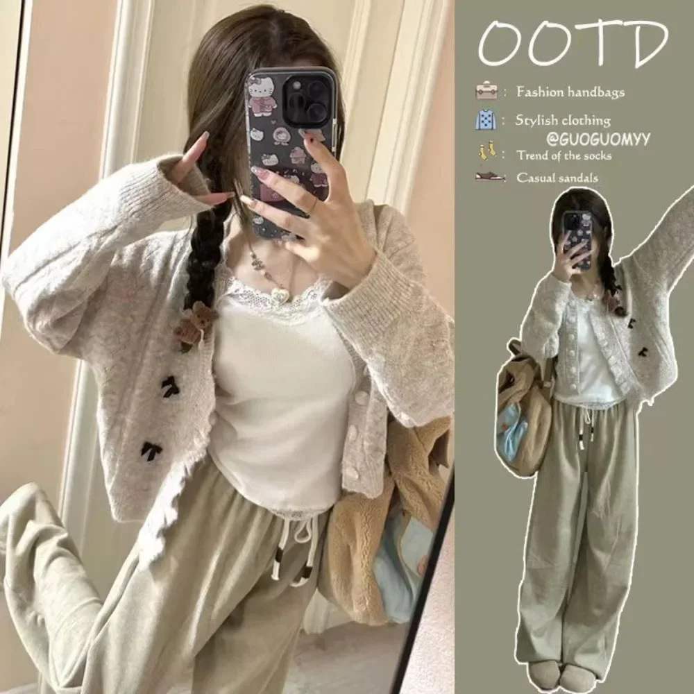 Милый Свитер В Молочном Стиле И Повседневный Комплект Брюк Женский Полный Из