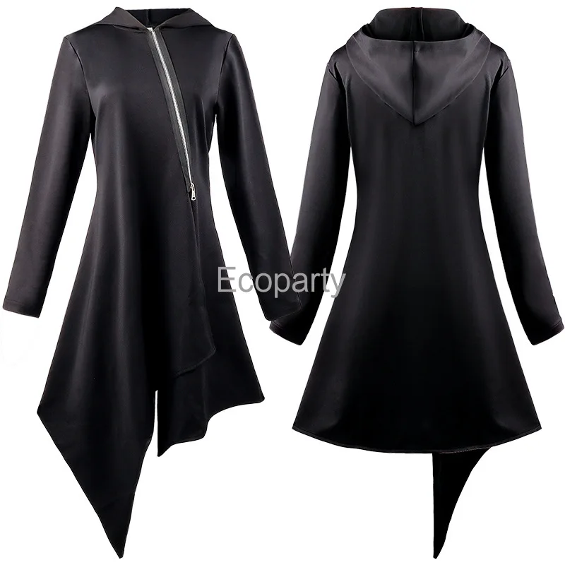 

Women Medieval Pagan Witch Cosplay Costumes Renaissance Gothic Retro Solid Hooded Zipper Irregular Dress Halloween Party Outfits