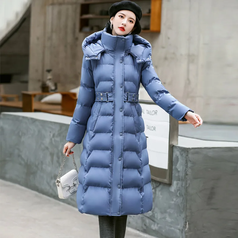 2023 Winter New Women Fashion Hooded Black Blue Red Down Cotton Coats High Quality Solid Loose Long Female Padded Clothes Tops