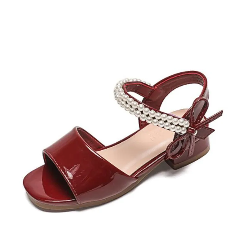 

Сандалии Детские с жемчужным бантом, повседневная обувь на высоком каблуке для девочек, модные босоножки принцессы с мягкой подошвой для танцев и вечеринок, лето 2022