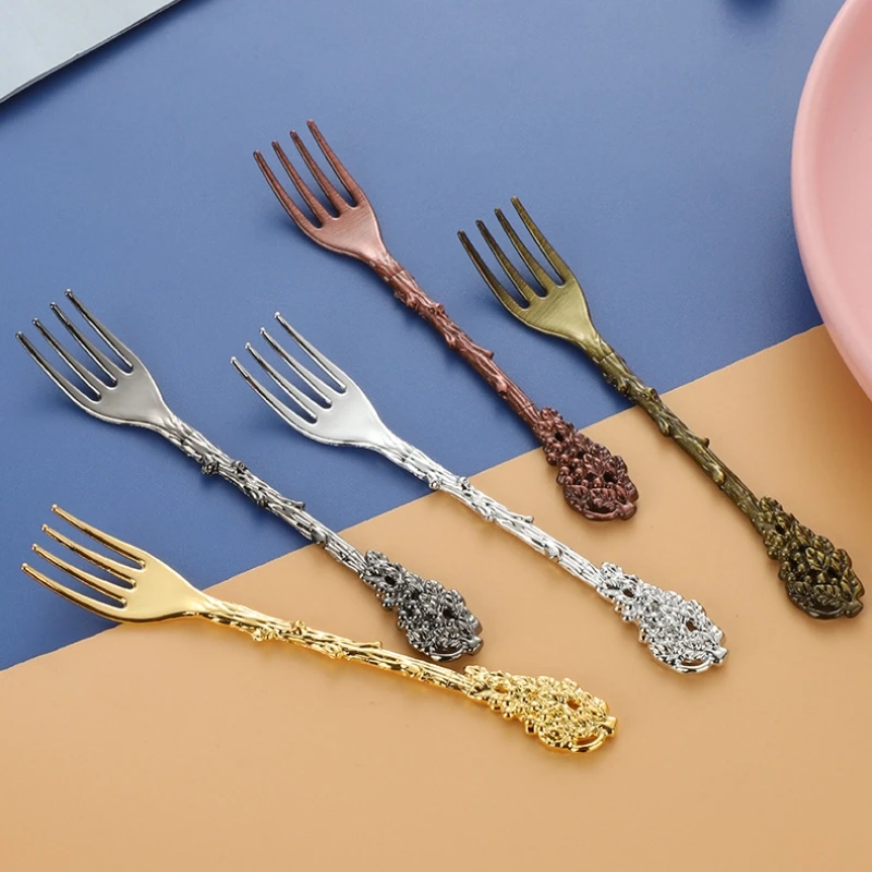 

Вилка для фруктов из нержавеющей стали, ручка винограда, ретро вилки для фруктов, салатов, десертов, тортов, мороженого, детской кухни