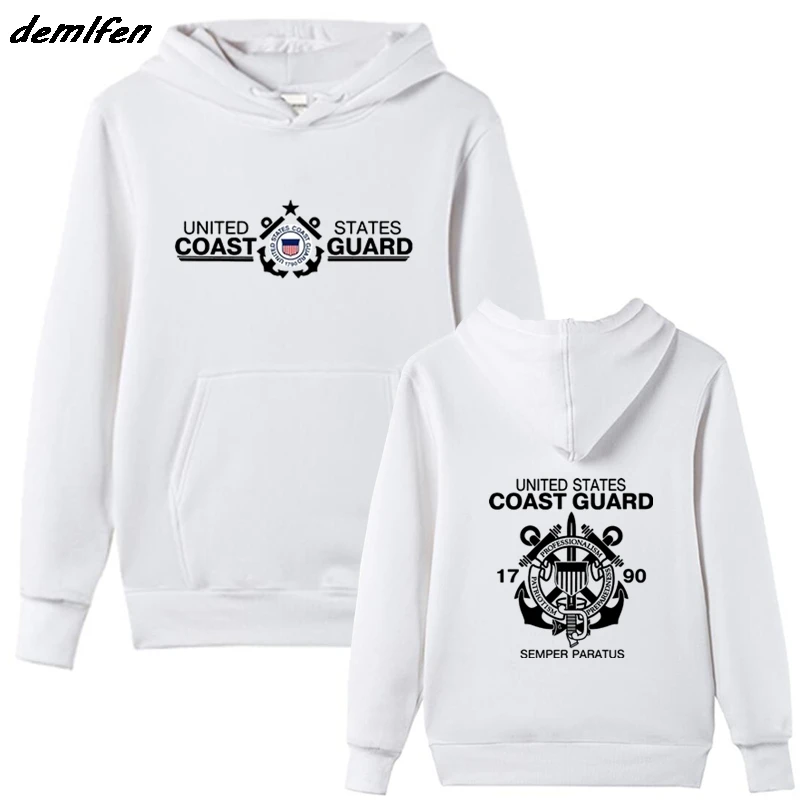 

New Fashion Men Fleece Sweatshirt United States Coast Guard Uscg Military Navy Hoodie Hip Hop Jacket Coat Harajuku Streetwear