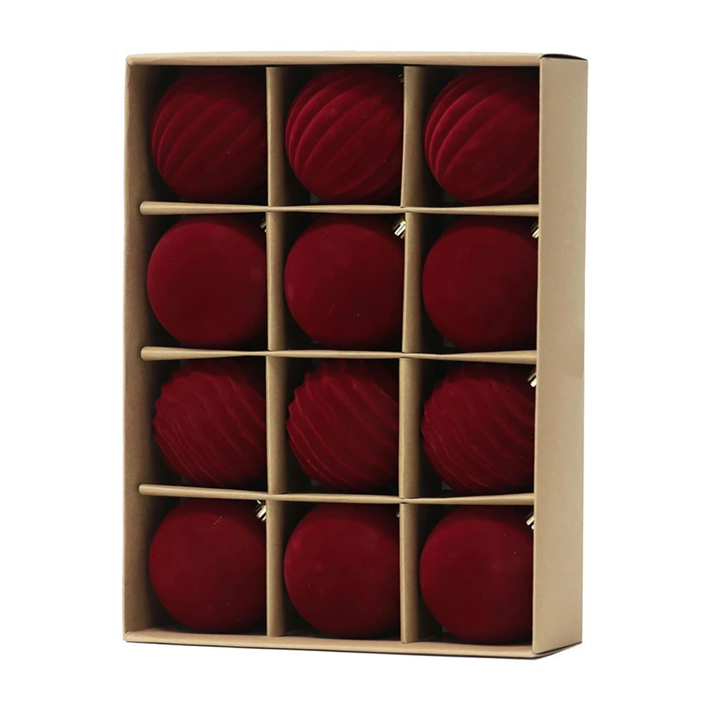 

Рождественские шары бархатные флокированные 6/8 см 12 шт