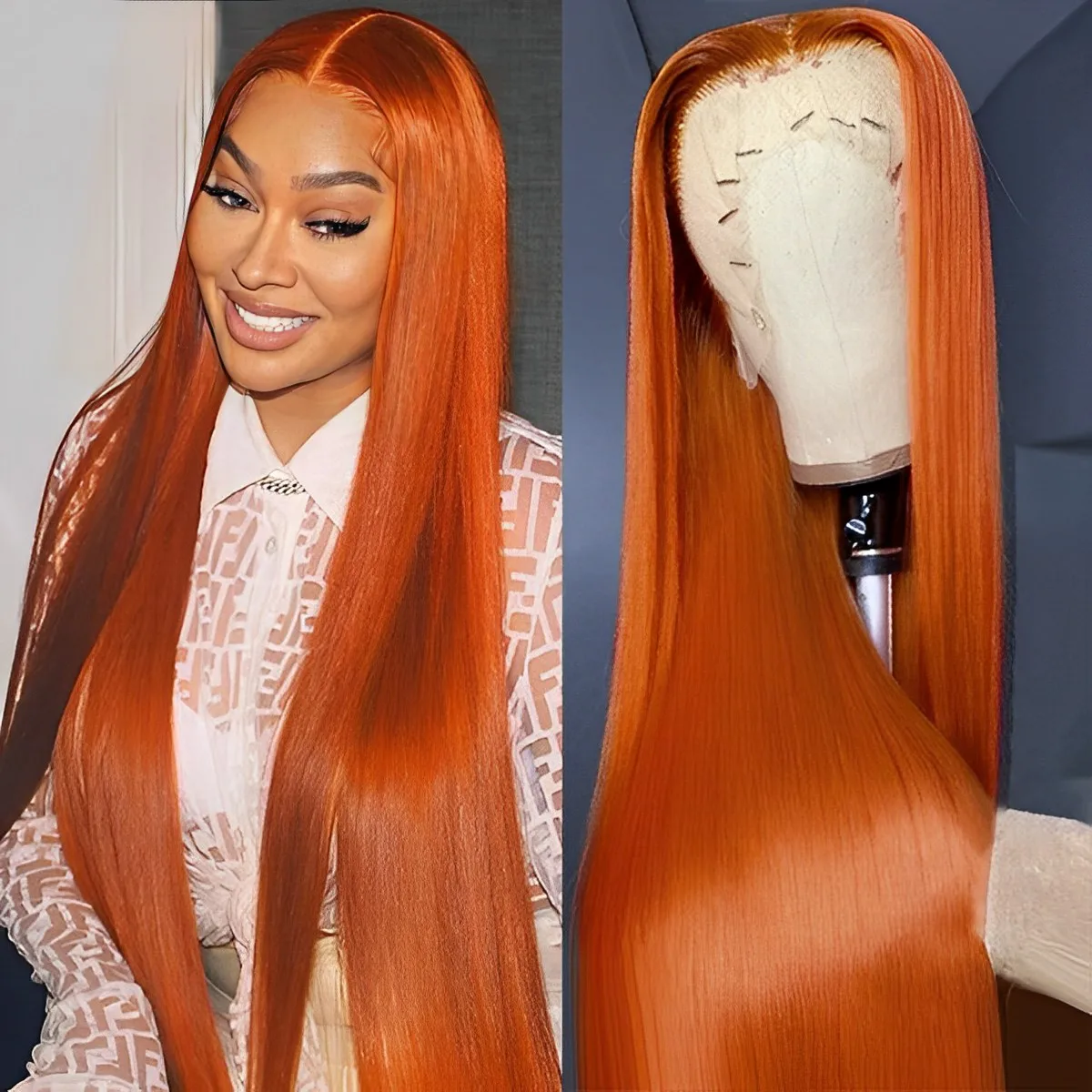 

Orange Ginger 4x4 5x5 Bone Straight Lace Closure Wigs Human Hair 13x4 13x6 Malaysian Transparent Lace Front Wigs for Black Women