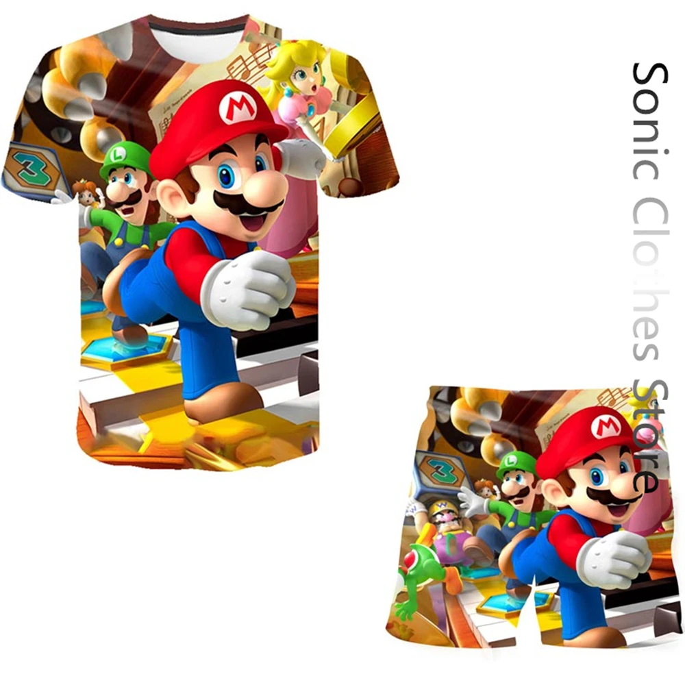 

Super Mario bros Tshirt Set Kids Unisex Short Sleeve Cool Pokemon T-Shirt Fashion Boys And Girls Children's Naruto Street Top