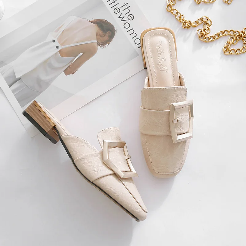 

Туфли Muller женские на низком каблуке, квадратный носок, модные шлепанцы на плоской подошве, металлический дизайн, для девочек, размеры 41-43, ле...