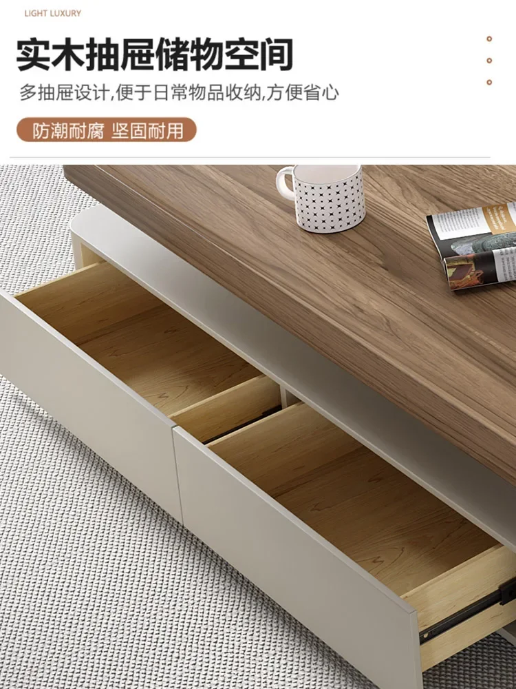 w kremowym stylu retro stolik kawowy szafka TV kombinacja salonu domowy do herbaty z litego drewna 2024 nowy nowoczesny prosty i zaawansowany