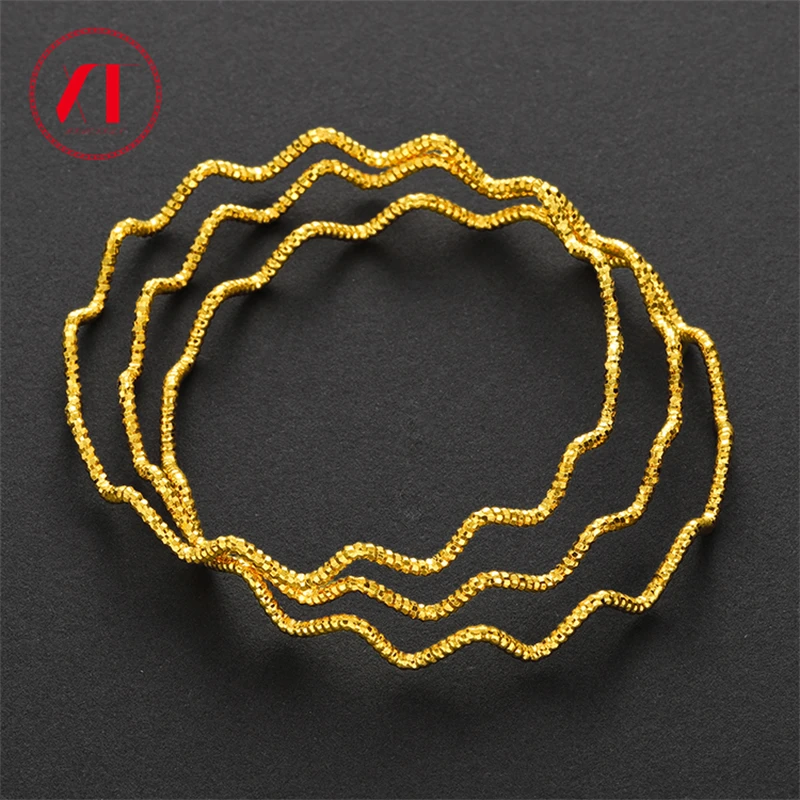 

24K Gold Plated Wave Bracelets Ultra-fine 2mm Simple Geometric Line Shiny Bracelet Women Girls Dubai Wedding Jewelry Bangles