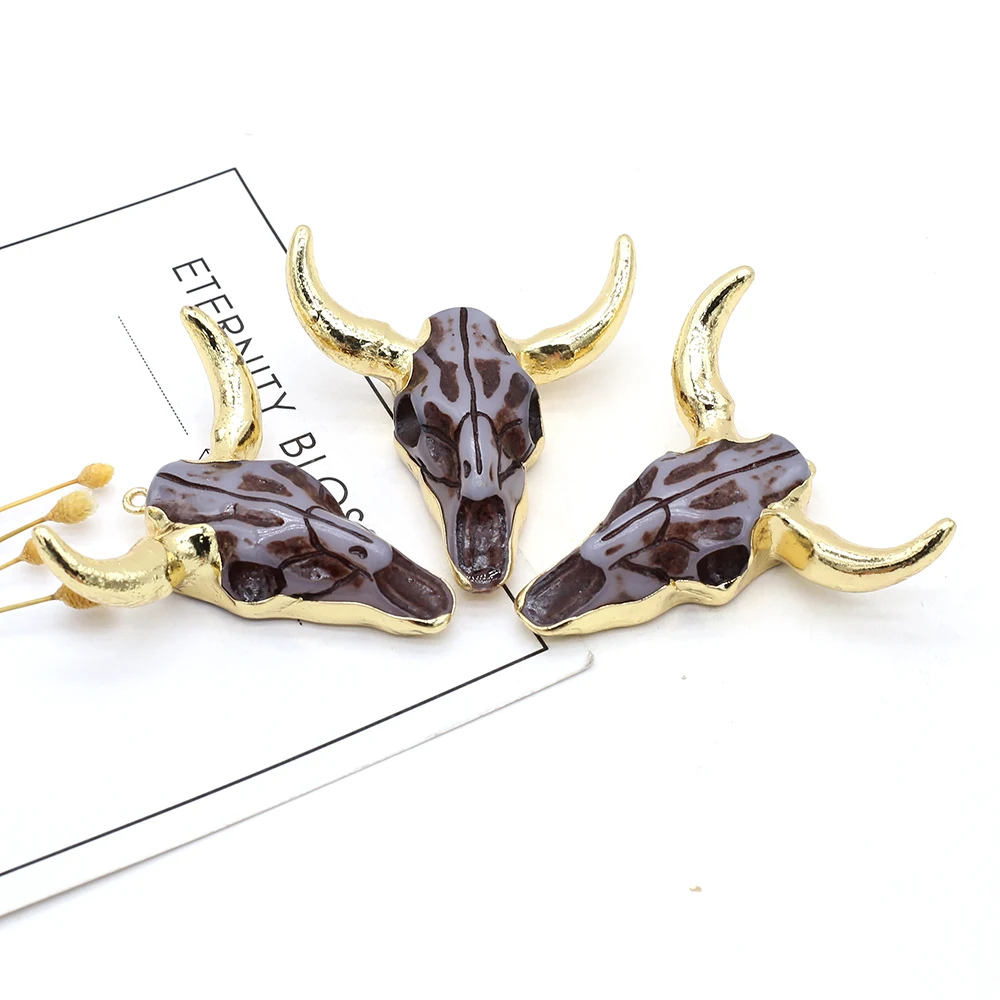 

Hot Sale Charm Bull Head Pendants Reiki Heal Gold plated Ox Horns for Vintage Jewelry Making Diy Women Necklace Supplies