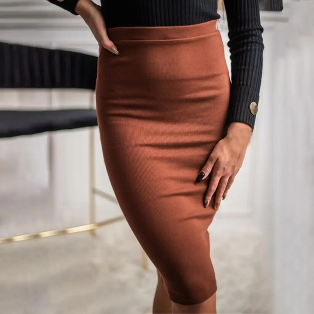 

Office Skirt High Waist Midi Skirt Elegant Knee-Length Office Skirt