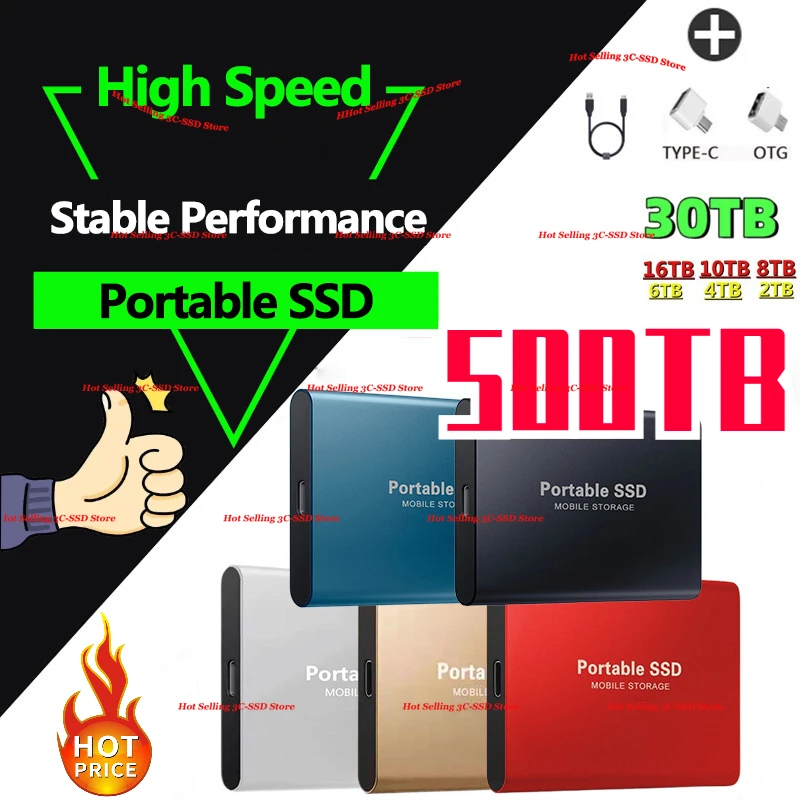

High-speed 30TB 1TB 500GB SSD Portable External Solid State Hard Drive 16TB 8TB USB3.0 Interface 100% Original Mobile Hard Drive