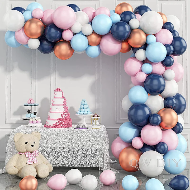 

108 шт., темно-синие, белые, розовые воздушные шары