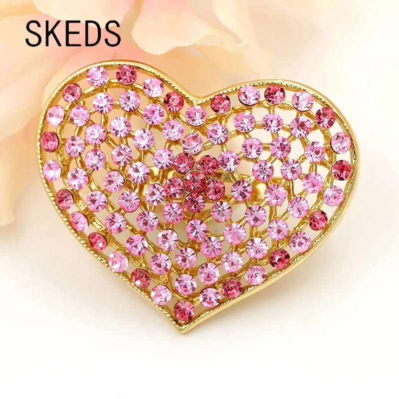

SKEDS Hot Sale Luxury Crystal Rhinestones Heart Brooches Pins For Women Sweet Accessories Fashion Lady's Elegant Costume Jewelry